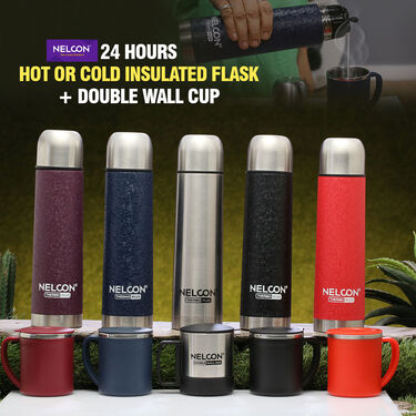 24 Hours Hot or Cold Insulated Flask + Double Wall Cup