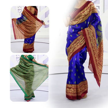 Banarasi Inspired Silk Saree with Blouse Piece (2AS1) - BOGO